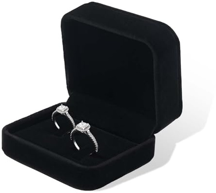Oirlv Schwarz Samt Ringbox für 2 Ringe Hochzeit Verlobung | Platz für 2 Ringe – ideal für Hochzeit, Verlobung, Jahrestag & Valentinstag