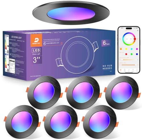 Einbaustrahler LED RGB Smart, 6 Stück LED Spots 230V Schwarz 7W 660LM | Warm Kaltweiss Dimmbar mit APP und Alexa, 68-85mm Lochmaß, IP44 Deckenspots Bunt Bluetooth, Farbig Einbauleuchten Einbauspots