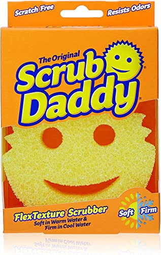 Scrub Daddy Original Esponja Scrub Daddy, Estropajo Cara Sonriente Limpieza Anti-Rayaduras, Esponja Lavable Antibacteriana y Reutilizable para Cocina y Baño, con Tecnología Flextexture - Amarillo