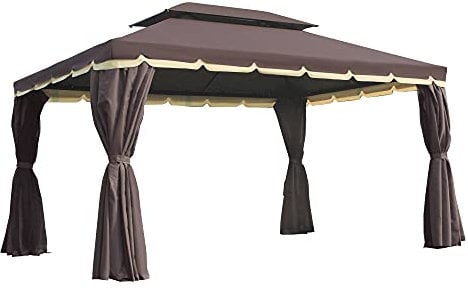 Outsunny Tonnelle de Jardin extérieur 4 x 3 m Barnum Double Toit Tente de réception avec parois et moustiquaires Marron