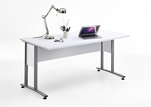FMD Schreibtisch 160 x 80 Brillant Weiss Nachbildung, mit Metallgestell