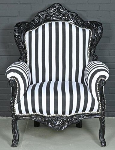 Casa Padrino Barock Sessel Schwarz/Weiß 85 x 85 x H. 120 cm - Barockstil Wohnzimmer Sessel mit Streifen