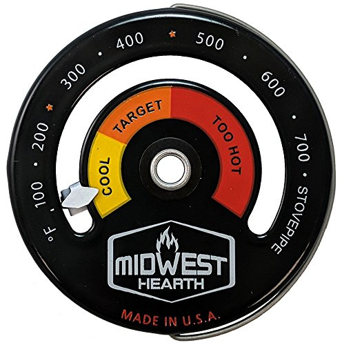 Midwest Hearth Wood Stove Thermometer - Magnetic Chimney Pipe Meter