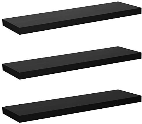 WOLTU Lot de 3 Étagère Murale en Bois MDF étagère Flottante pour Livres et CD, Noir RG9318sz-3