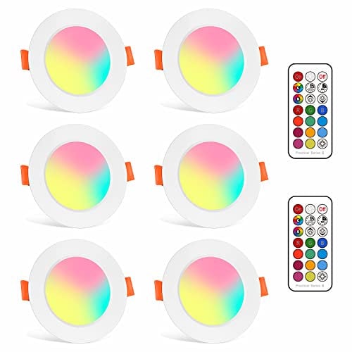 ChangM LED Einbaustrahler 6 x 8W Leuchtmittel Warmweiß 2700K RGBW mit Fernbedienung Deckenstrahler Deckenspots Deckenleuchte Einbauspots Deckeneinbauleuchte Deckeneinbaustrahler