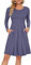 AUSELILY Women's Long Sleeve Pleated Loose Swing Casual Dress with Pockets Knee Length Purple Gray M