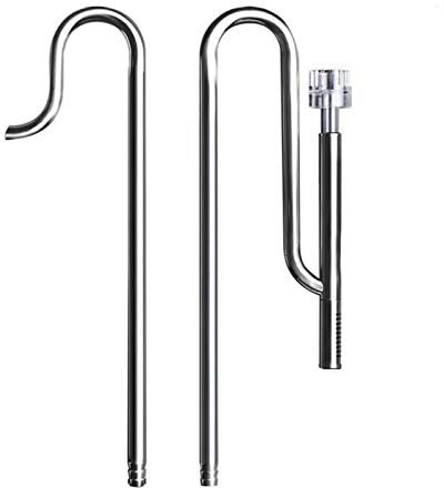 Metal Lily Pipe, 304 Stainless Steel Surface-Skimmer Stainless Steel Inflow Outflow with 2 Acrylic Holder for Aquarium Planted Tank, Inflow and Outflow Pipe Set Removes Surface Scum Pipe