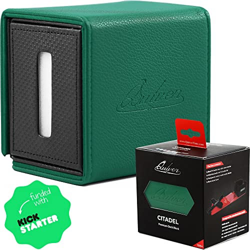 Quiver Time Citadel Grüne Deckbox für MTG Karten und andere TCG-Spiele - Premium Commander Deckbox, 100+ Karten Aufbewahrungsbox für Karten, Würfel & Token, Anpassbarer Trenner, Magnetverschluss