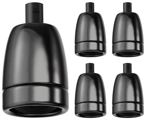 ledscom.de 5 Stück E27 Fassung, Porzellan, schwarz, 230V AC, max. 300W