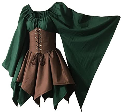 Bichingda Womens Traditional Irish Dress Renaissance Medieval Costume Flare Sleeve Corset Halloween Victorian Short Dress