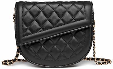 Hxixi Damen Schultertasche mit diagonaler Klappe, gesteppt, Kette, Leder, Crossbody-Tragetasche, Schwarz , Medium