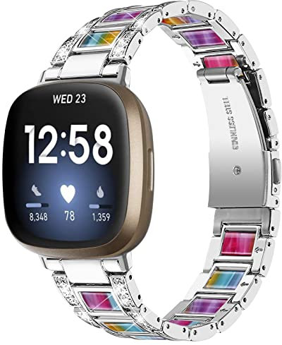 Gimuk Armband kompatibel mit Fitbit Versa 4/Fitbit Versa 3 Armband für Damen und Herren, verstellbares Metall Edelstahl Bling Ersatz Uhr Armband für Fitbit Sense/Sense 2, Small/Large, Edelstahl