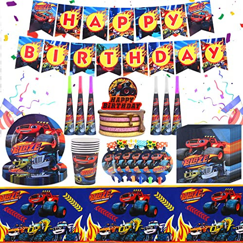 Lot de 37 PCS Décoration D'anniversaire D'enfant, Vaisselle de Fête D'anniversaire, Articles De Fête, Assiettes De Fête Et Serviettes, Anniversaire Nappe, Anniversaire Bannière, Décorations de Gâteau