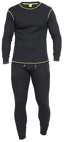 Heatwave Pro Work Mens Thermal Set Baselayer Long Sleeve Top & Long Johns Pants Sets Warm Underwear Trousers S M L XL XXL Winter Thermals, X Large Black