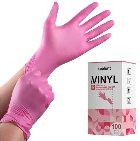 OriStout Disposable Gloves Women Pink Vinyl Gloves Disposable Gloves Latex Free for Cooking Food Preparation Cleaning Hair Dye Tattoo Medium Load Touch Screen Small