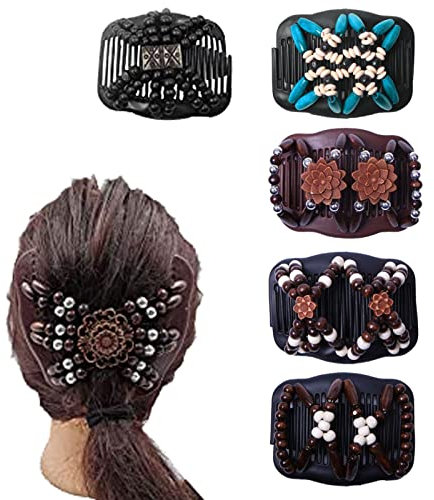 Hpamba 6 Stück Dehnbarer Haarkamm Holzperlenkamm Haarkamm aus Holz Damen Stil Haarkamm Perlen Haarkamm Schmuck Haarkamm Doppelter Haarkamm für Alle Damen mit Langen und Kurzen Haaren