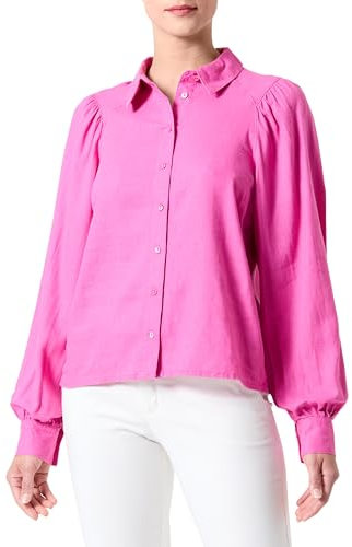 ONLY Onlcaro L/S Linen Bl Puff Shirt CC Pnt Camicia a Maniche Lunghe, Rosa Lampone, S Donna