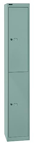 Bisley Garderobenschrank Office mit Schloss aus Stahlblech, 2 Fächer - Spind abschließbar für Sportzeug, Kleidung & Co. - Tiefe: 30,5 cm - Farbe: Silber