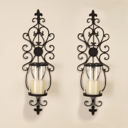 Hurricane Wandleuchter aus Eisen und Glas, 61 cm, 2 Stück
