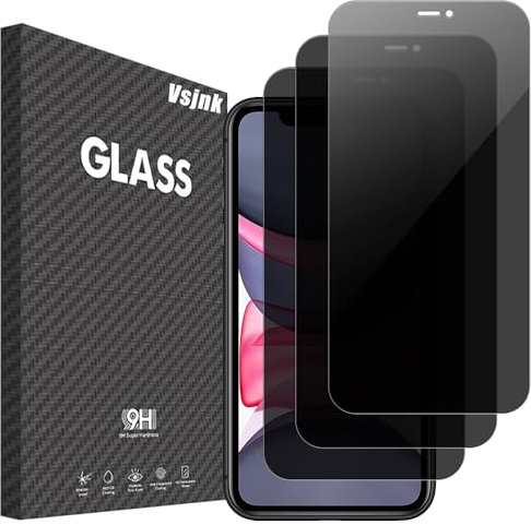 Vsjnk 3 Pack Privacy Screen Protector for iPhone 11 / iPhone XR Anti Spy Tempered Glass Film HD Anti-Scratch Anti-Shatter
