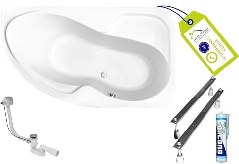 ECOLAM Vasca da bagno angolare in acrilico WELA + scarico piedini in silicone (160 x 100 cm destra senza rivestimento)