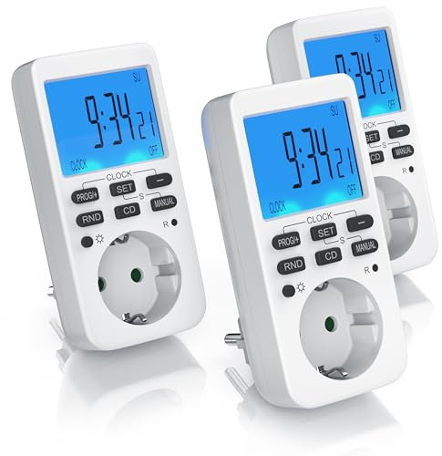 CSL - 3X Digitale Zeitschaltuhr Steckdose 3680W, Timer Steckdose für Innen mit 10 täglichen konfigurierbaren Programmen, LCD Display 2,3 Zoll, Zufallsfunktion für Innen