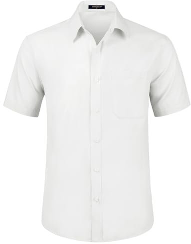 HISDERN Mens White Short Sleeve Dress Shirt Regular Fit Casual Formal Shirts Button Down Business Stretch Shirt Non Iron,4XL