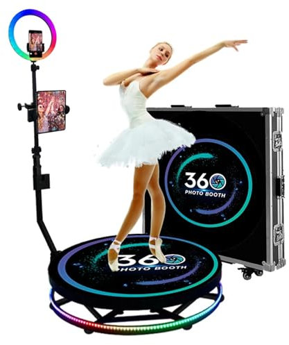 UPIKIT Professionelle 360°-Fotokabine (FüR 1–7 Personen) + Flightcase, 360° Drehbare Videokamera – Fernbedienung (Drehen)/App-Steuerung (Licht), FüR Party, Hochzeit, Automatische Zeitlupe,100CM