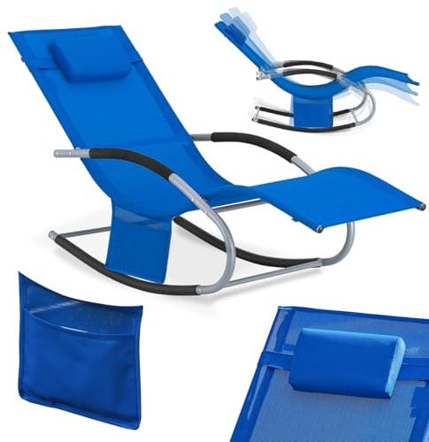SoBuy Sonnenliege Gartenliege wetterfest Liegestuhl Schaukelstuhl mit Kopfkissen Relaxliege Schaukelliege Strandliege Outdoor Terrasse Balkon Camping bis 150 kg Kleinblau Gartenmöbel OGS28-KB