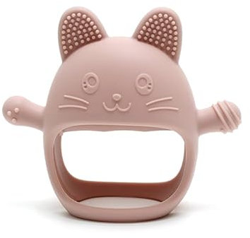 Misspee Rabbit Silicone Hand Guard Teether for Babies - Wearable, Drop-Resistant, BPA-Free, Easy to Clean -Relieves Teething Pain, Stimulates Grasping Ability with Stylish Mitten Design Light Pink