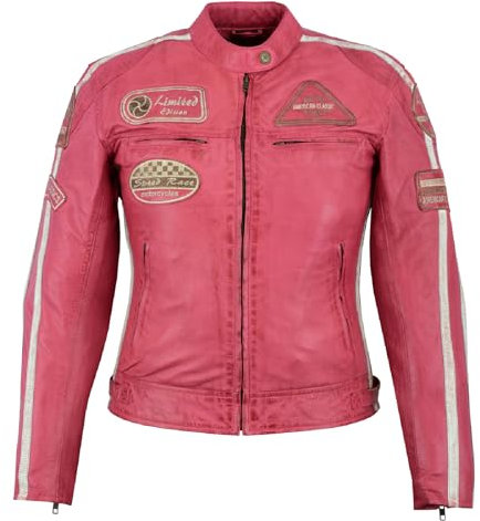 ASPIDEX Veste de moto pour femme en cuir Scooter Cafe Racer pour femme Vintage, rose, 4XL