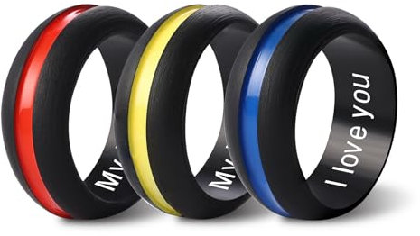 MeMeDIY Bague en Silicone Personnalisée pour Homme/Femme Nom/Symbole/Date/Texte Gravés Anneaux de Couple en Silicone Personnalisés Alliances en Caoutchouc Largeur 5,7 MM/8 MM -E