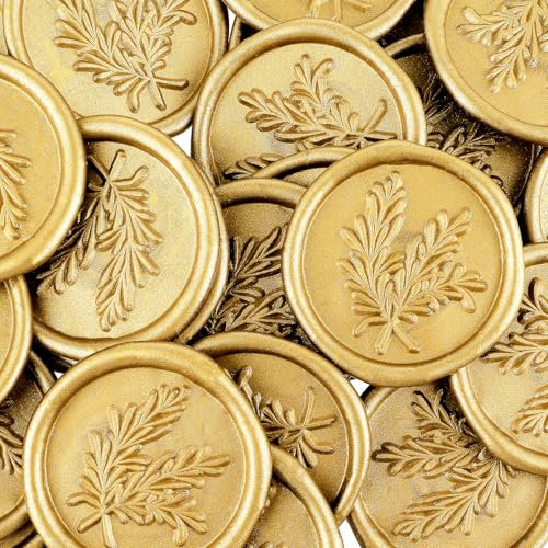 Wachssiegel Selbstklebend 25 Stück Gold 30 mm Wachsdruck Aufkleber Wax Seal Siegelaufkleber Vintage Hochzeitseinladung Aufkleber für Geburtstagsfeiern Geschenkverpackungen (Rosmarinmuster 2)