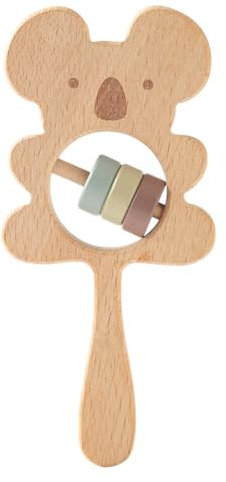 iSpchen Frühe Bildung Eule Beruhigender Beißring Beißspielzeug Holz Koala Rassel Rasseln für sensorische und motorische Fähigkeiten 0-3 Jahre,#01