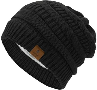 Century Star Mütze Damen Winter Strickmütze Grobstrick Warme Beanie mit Innenfutter