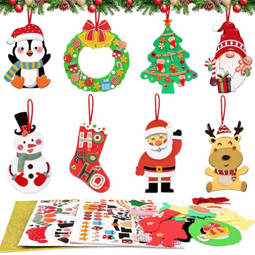 Bastelset Weihnachten,8 Stück Weihnachtsbasteln Kinder,Moosgummi Basteln Weihnachten Kinder,DIY Weihnachtsbastelset,Mix&Match Bastelset Winter für ab 3 jahre Jungen Mädchen Neujahr Christbaumschmuck