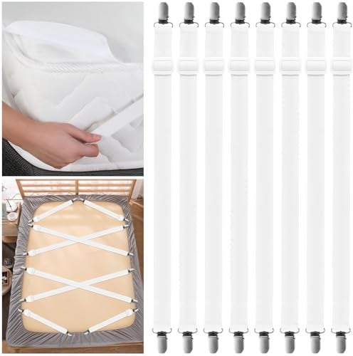 Farerkass Lot de 8pcs Tendeur Drap Housse Élastique, Attache Drap Housse, (35-130cm) Tendeurs de Drap Ajustables avec Clips Métalliques, pour Lit Ou Canapé d'angle, Fauteuil Sièges Coussin, Matelas