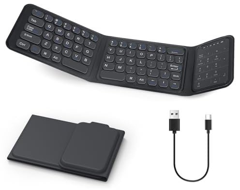 LAMA Folding Bluetooth Keyboard With Touchpad, Portable Wireless Ultra Slim Tablet Keyboard, Universal Mini Keyboard for iPad/Tablet/iOS/Android/Windows/Laptop/Computer/Phone, Black
