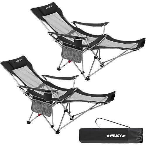#WEJOY 2-in-1 Campingstuhl Faltbar, Strandstuhl mit Verstellbarer Rückenlehne & Fußstütze, Relaxsessel Liege mit Getränkehalter, Liegestuhl Angelstuhl für Outdoor Camping