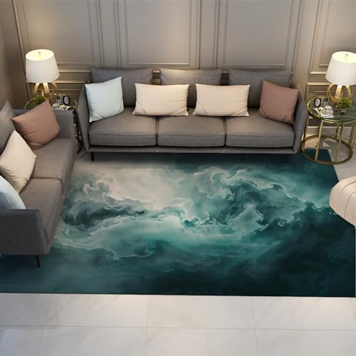 Via Vela Neutraler Stil Teppich 180x270cm - Cartoon Stil Anime Abstrakte Wolken Maschinenwaschbar Rutschfester flachfloriger Faltbarer dünner Teppich für das Wohnzimmer