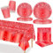 MORAINJAY Juego de vajilla roja de 69 piezas, platos de papel rojo, vasos, servilletas, cumpleaños, boda, aniversario, San Valentín, Navidad, decoración de mesa, suministros de fiesta de vacaciones
