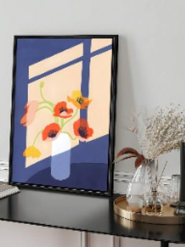 Ölbilder auf Leinwand im minimalistischen Stil und Schattenkunst, Poster, Blumen, botanische Kunst, Wandgemälde auf Leinwand, Schlafzimmerdekoration, 21 x 30 cm, mit Rahmen