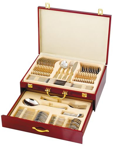 Luxus Besteckkiste Besteckkasten Holz Besteck Set 75-teilig 12 Personen Edelstahl Besteck Maria Mäander - spülmaschinenfest