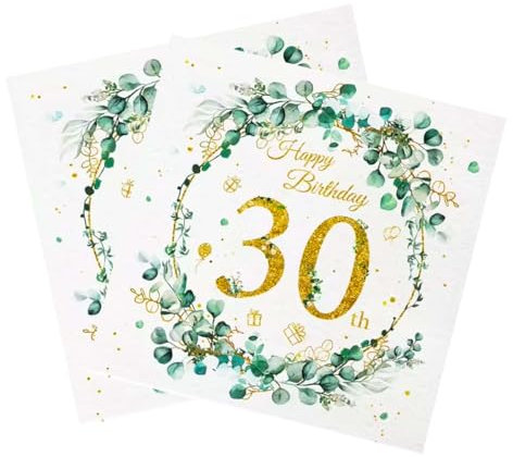 40 Stück Servietten 30. Geburtstag Frau/Mann - 30 Geburtstag Deko, Servietten Eukalyptus Grün Geburtstagsparty Deko，Papierservietten für Feiern Party Jubiläum