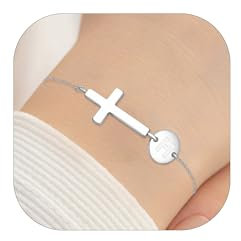 Esmoly Armband Damen Silber 925 Kreuz Armbands 18k Vergoldung Armband mit Buchstaben Geschenke für Frauen Mädchen (Silber H)