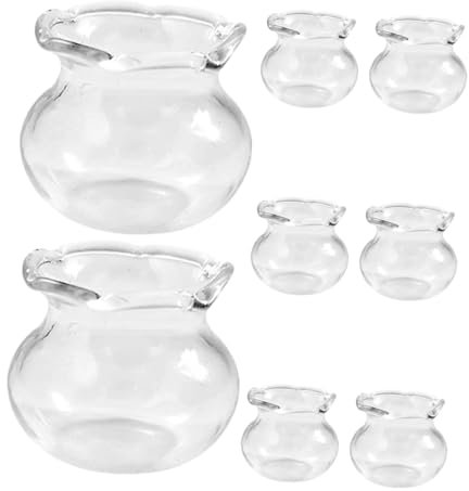 Sosoport 8stücke Miniatur Fischschalen Aus Glas Für Puppenhäuser Leere Mini Aquarien Für DIY Bastelbedarf Detailreiche Dekoration Und Zubehör Für Miniatur-landschaften