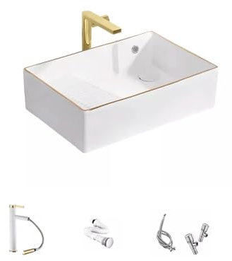 WOTZOV Lavandino da appoggio per Bagno, Luce di Lusso, lavabo da appoggio, Scarico Laterale, lavabo in Ceramica, Piccolo Appartamento, Phnom Penh, lavabo da appoggio