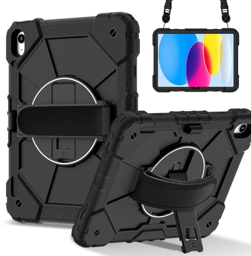 Tablette PC Sac à manches Compatible avec iPad (A16) 11e génération 2025, coque hybride antichoc en silicone et PC avec support rotatif à 360°, coque en silicone anti-rayures et sangles réglables Comp