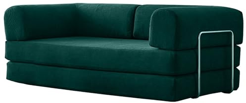 PromCaeruyn Umwandelbare Cordcouch, 3-in-1 Faltbare Kombination Modulares Schlafsofa, Knochenloses Lounge-Couchbett für Wohnzimmer Apartment Schlafzimmer Spielzimmer(Green,150cm)
