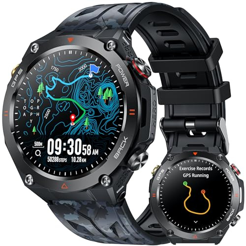 GPS Montre Connectée Homme avec Boussole: 1,45 Smartwatch Baromètre Altimètre Appel Bluetooth 650mAh Batterie Fréquence Cardiaque SpO2 Sommeil 100+ Mode Sport Étanche Fitness Tracker pour Android iOS